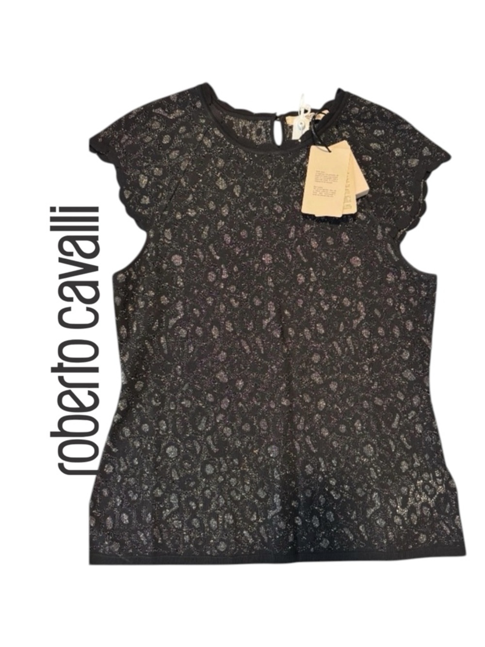 Roberto Cavalli Black and Gold Knit Lace Women's Top